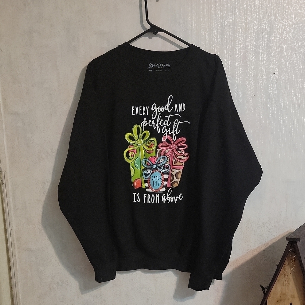 Love in Black Faith Crewneck Sweatshirt, Whimsical Graphic, Grandma Core, Sz 2x